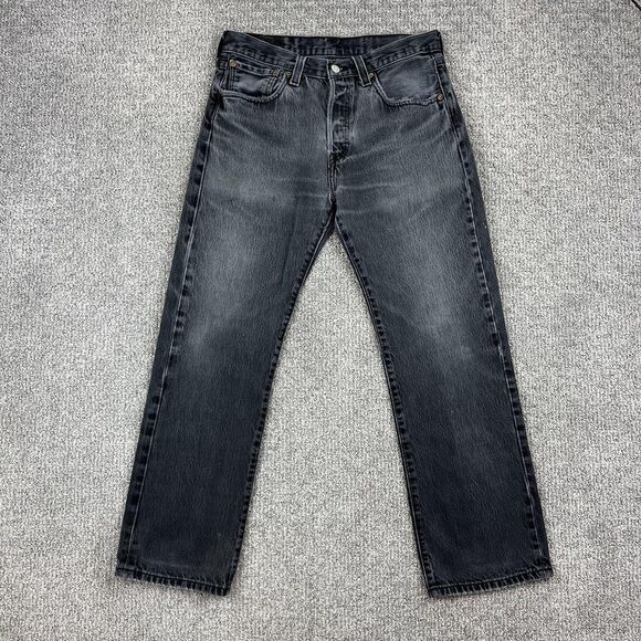 Levi's 501 Jeans Mens 32x30 Black Gray Button Fly Straight Leg Denim Red Tab - Picture 1 of 16
